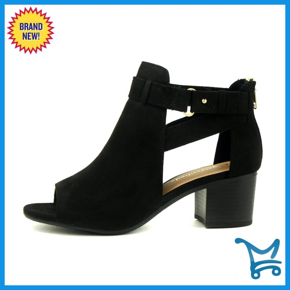Cutout Side Strap Ankle Booties with Chunky 2 Inch Heel